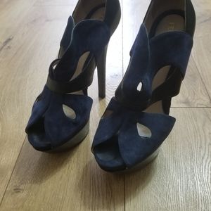 FENDI Navy and Black Leather Platform Shoes